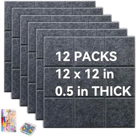 Yunihome 12 Pack 36 x 48 Felt Bulletin Board Wall Tiles