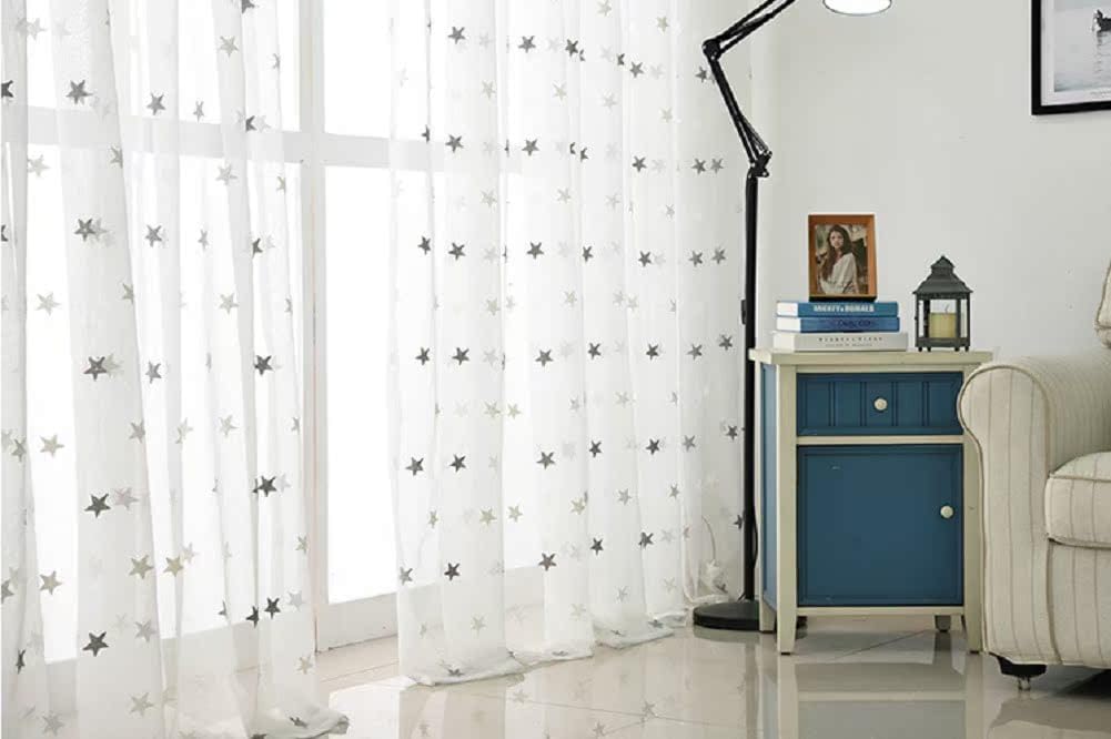 Iuokuby Children Star Cotton Thread Embroidery Rod Pocket Curtains