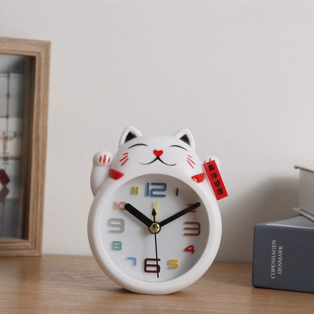 BESPORTBLE Lucky Cat Desk Clock Alarm Clock White