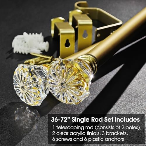 Gold Curtain Rod Set with Crystal Diamond Finials 36-72 Inch