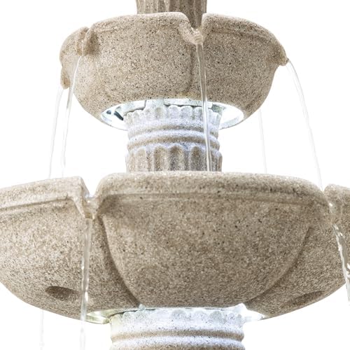 Glitzhome Three Tier Outdoor Floor Fountain with LED Lights and Pump