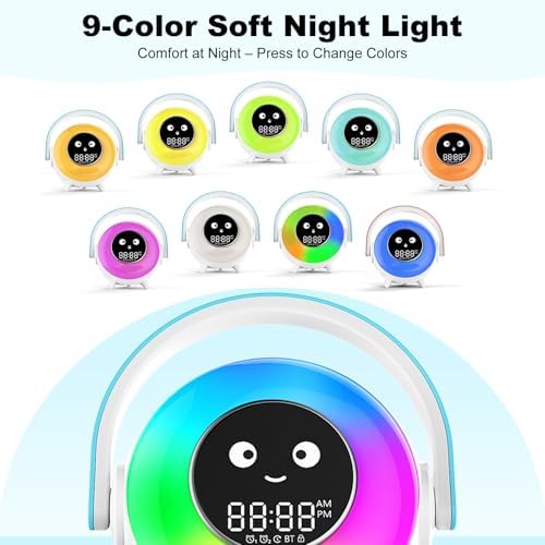 Cute RGB Alarm Clock with Night Light and Bluetooth for Kids