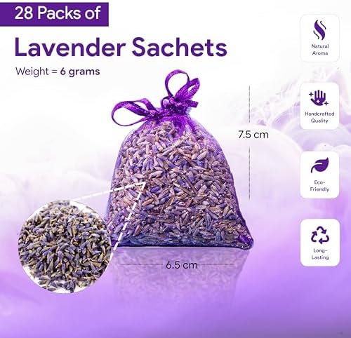 28 Pack Organic Lavender Sachet Bags for Closets and Drawers