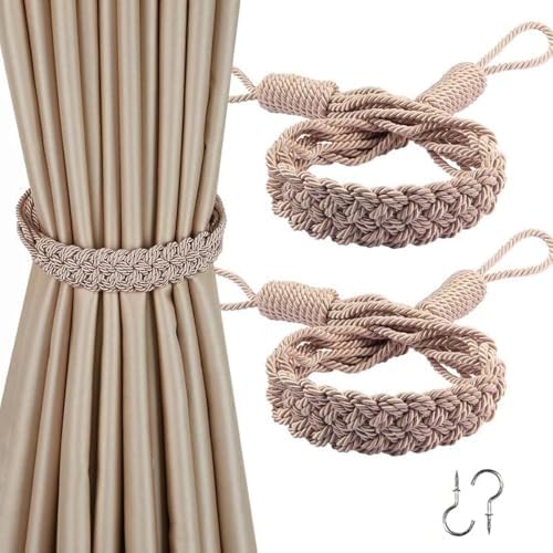 BEL AVENIR Curtain Tiebacks with Metal Hooks and Braided Rope