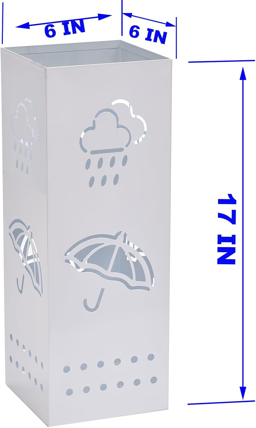 Metal Umbrella Stand for Entryway 6x6x17 Inch White Square Organizer