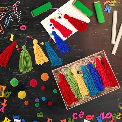Syhood 3 Pcs Rainbow Tassel Garland with Pom Pom