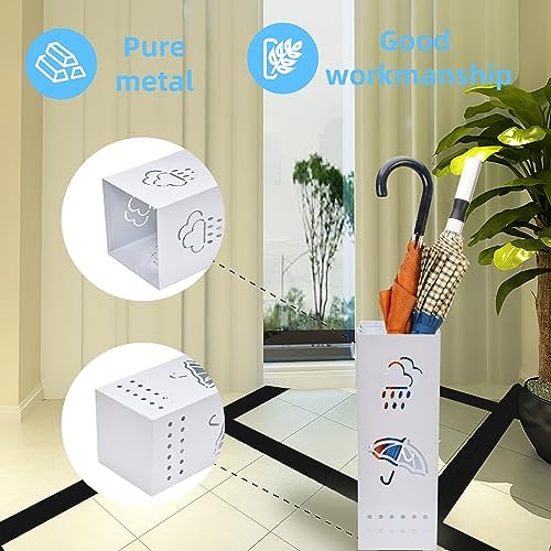 Metal Umbrella Stand for Entryway 6x6x17 Inch White Square Organizer