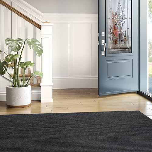 3x10ft Grey Brushed Entryway Rug with Rubber Backing