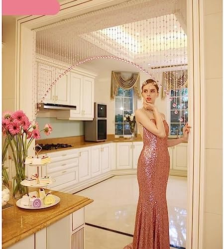 GVILTY Pink Crystals Beaded Curtain Arched Room Divider