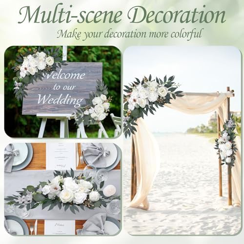 White Wedding Arch Flowers 2PCS Artificial Floral Swag
