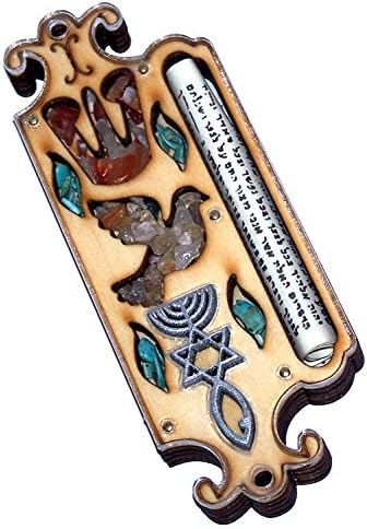 Holy Land Market Wooden Mezuzah Case with Scroll and Stones