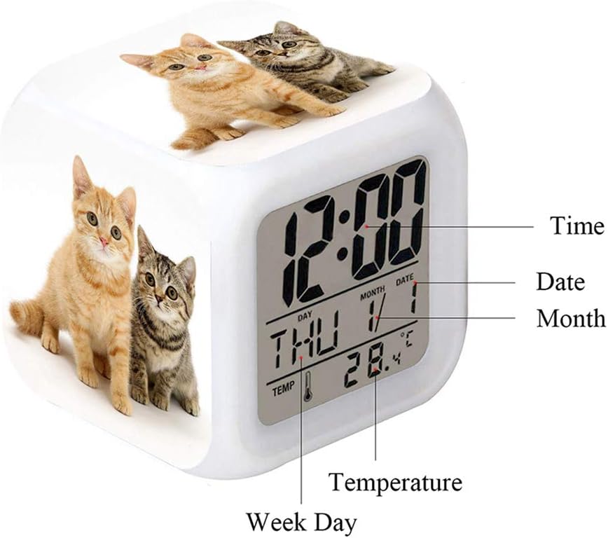 LED Alarm Clock with Cat Pattern and Glowing Lights