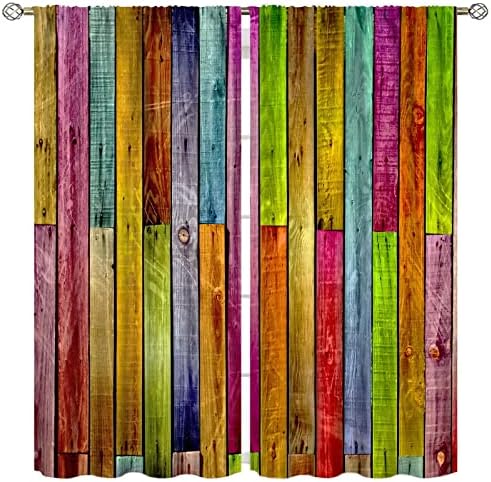 Colorful Wooden Bathroom Curtain 2 Panel Set W42xL45in
