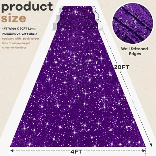 4ft x 20ft Purple Glitter Aisle Runner for Wedding and Party