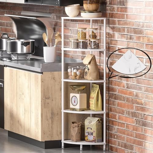 Greatseas 5 Tier Marble White Corner Shelf Stand