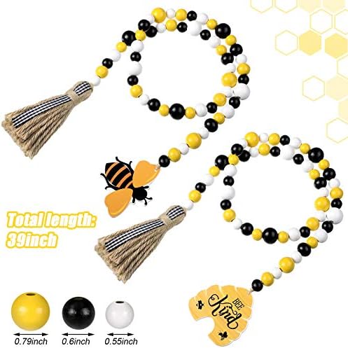 Jetec 2 Piece Honey Bee Wood Bead Garland with Tassels