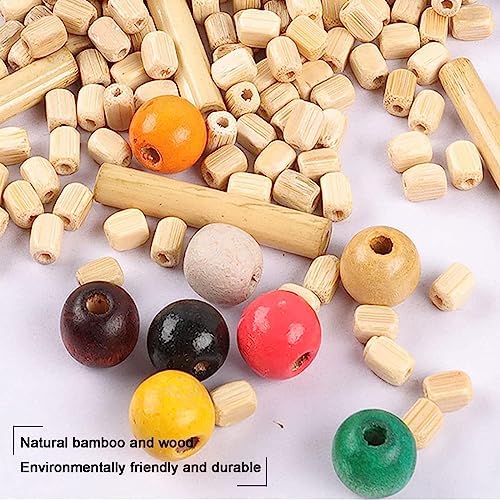 Natural Wood and Bamboo Beaded Curtain for Doorway and Hallway Entrance
