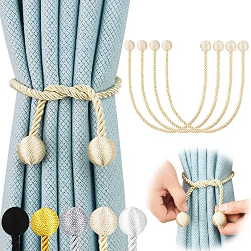 4 Pack Beige Curtain Tiebacks with Woven Texture