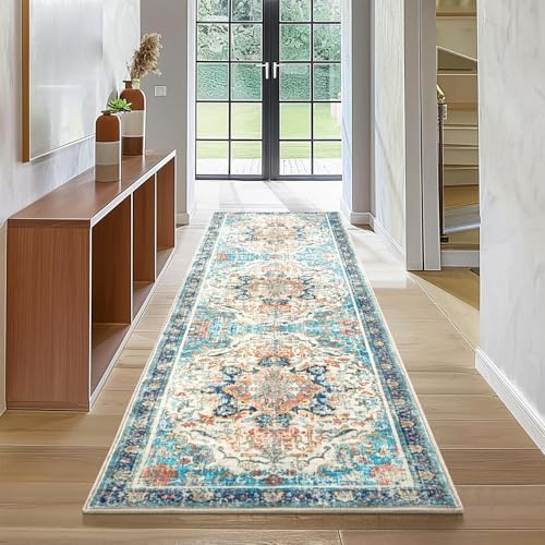 Topllen Runner Rug 26x8 Boho Washable Kitchen Rug