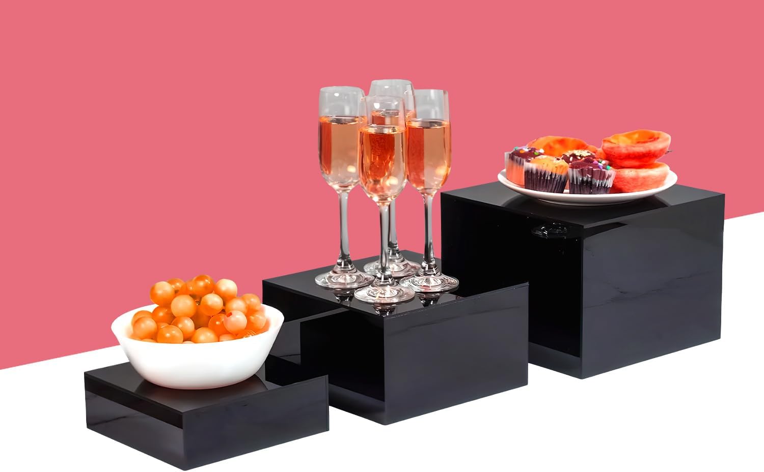 Generic Black Cube 3 Piece Set Nesting Risers with Hollow Bottoms 1
