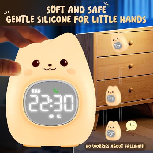 Cute Cat Alarm Clock with Night Light for Kids