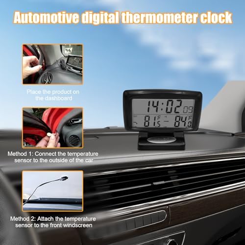 Suvnie Car Digital Thermometer Clock with Dual Temperature Display