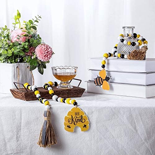 Jetec 2 Piece Honey Bee Wood Bead Garland with Tassels