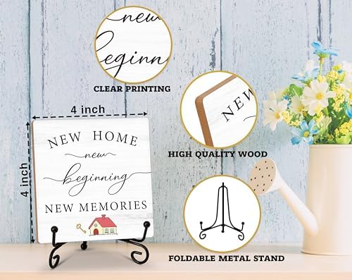 KFNER New Home Desk Sign Wooden Plaque With Iron Stand
