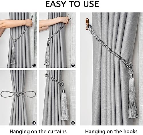 NICEEC 2 Pack Grey Tassel Curtain Tiebacks