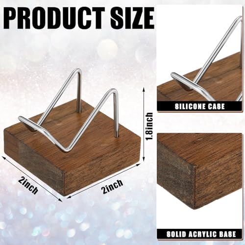 4 Pcs Rock Display Stand with Metal Arms and Wooden Base