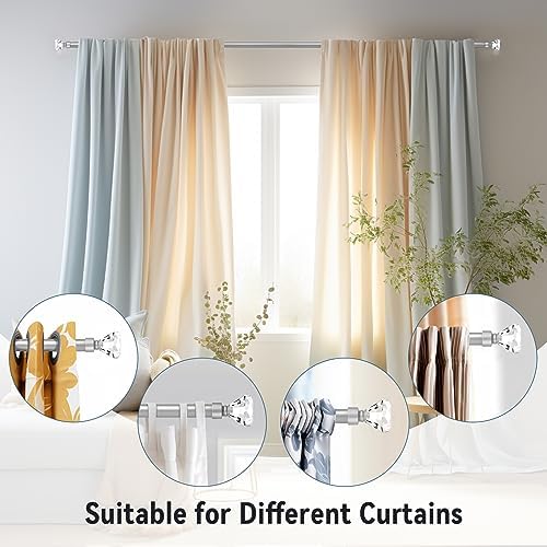 KNOBWELL 1 Inch Curtain Rods with Crystal Diamond Finials