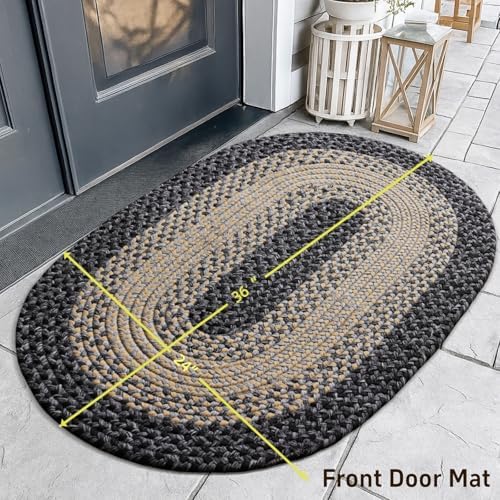 Oval Braided Rug 2x3 with Anti-Slip Pads