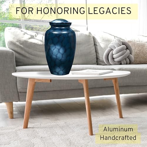 Alpha Living HOME Handcrafted Urn with Marble Finish Blue