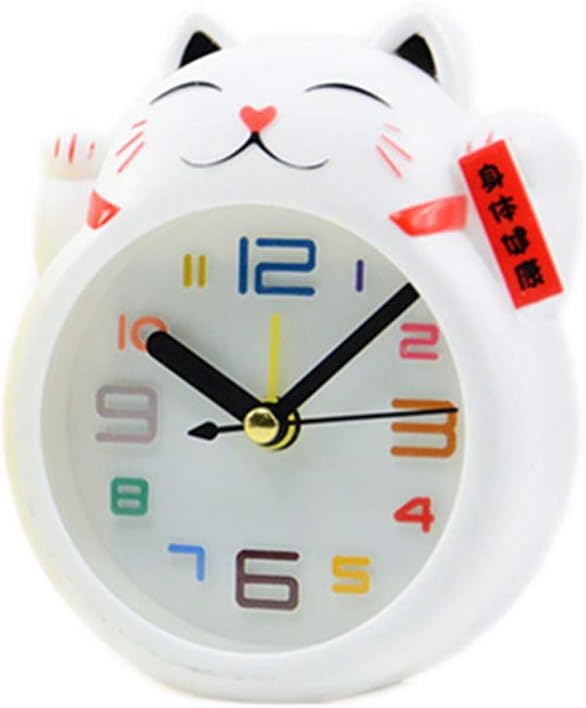 BESPORTBLE Lucky Cat Desk Clock Alarm Clock White