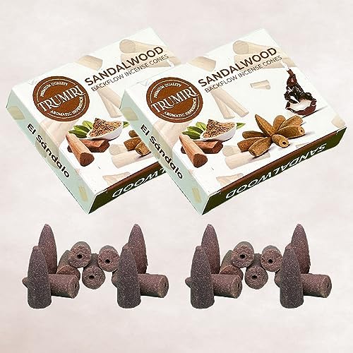 TRUMIRI Sandalwood Backflow Incense Cones - 20 pcs Dual Pack