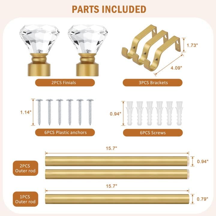 Knobelite Gold Single Rod Curtain Rod with Crystal Finials