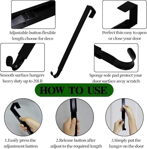 Adjustable Wreath Hanger for Front Door 15-25 Inches Black
