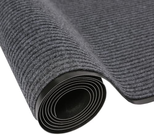3x10ft Grey Brushed Entryway Rug with Rubber Backing