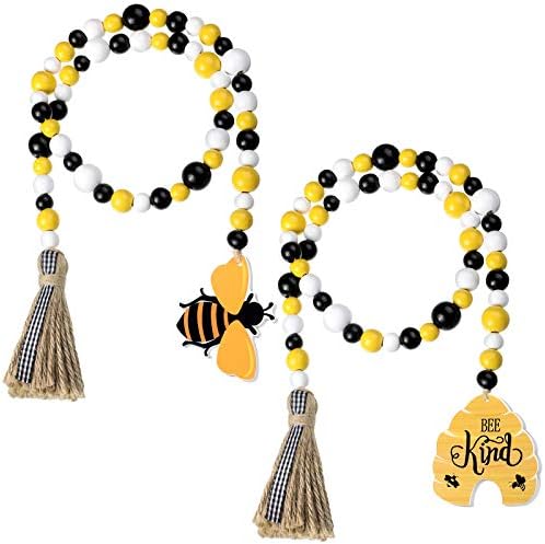 Jetec 2 Piece Honey Bee Wood Bead Garland with Tassels