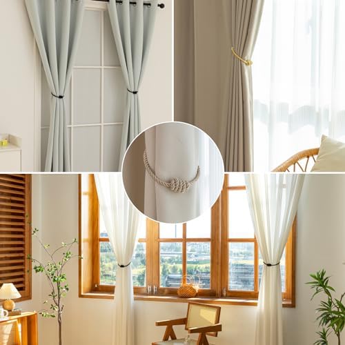 Contoeey Magnetic Curtain Tiebacks 4 Pack Beige