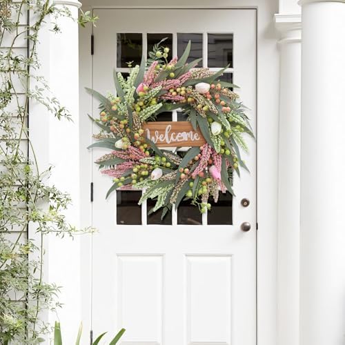 20 Inch Spring Summer Tulip Door Wreath with Berries and Cattails