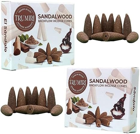 TRUMIRI Sandalwood Backflow Incense Cones - 20 pcs Dual Pack