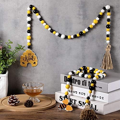Jetec 2 Piece Honey Bee Wood Bead Garland with Tassels