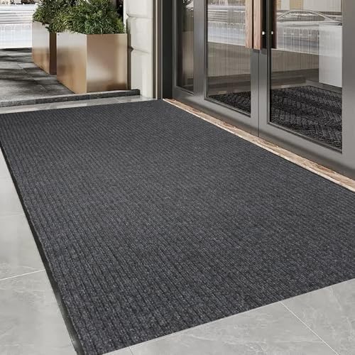 3x10ft Grey Brushed Entryway Rug with Rubber Backing