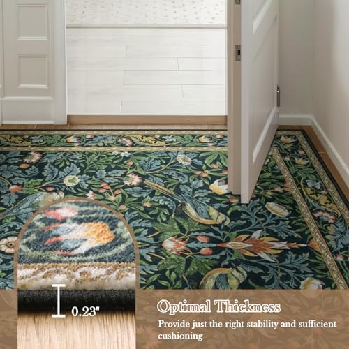 Morebes Boho Floral Hallway Runner Rug 8ft Navy Blue