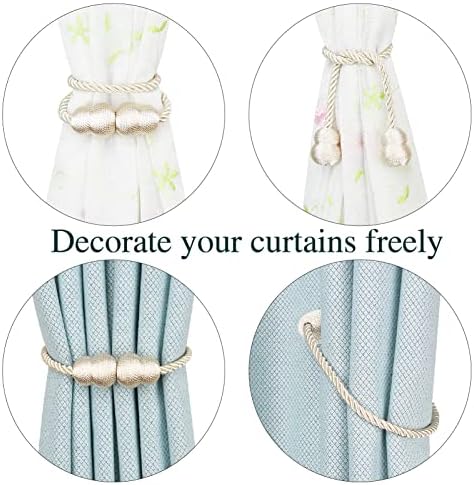 Hangtty Magnetic Curtain Tiebacks 6 Pack Beige