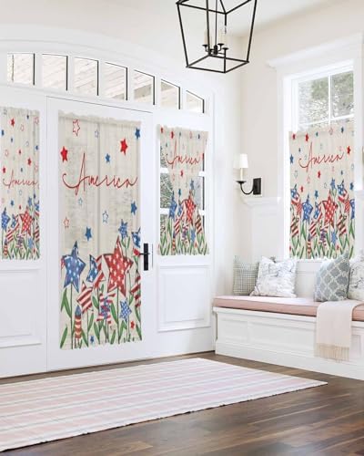 Independence Day Front Door Curtain with Tiebacks