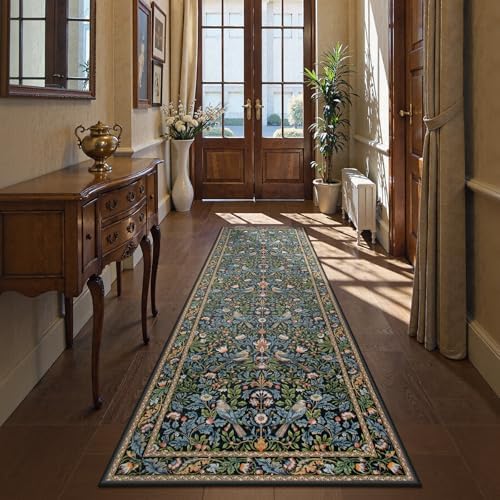 Morebes Boho Floral Hallway Runner Rug 8ft Navy Blue