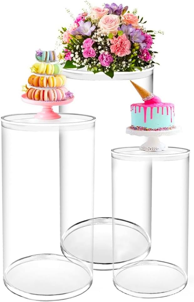 DYRABREST 3-Piece Clear Acrylic Cylinder Pedestal Stands