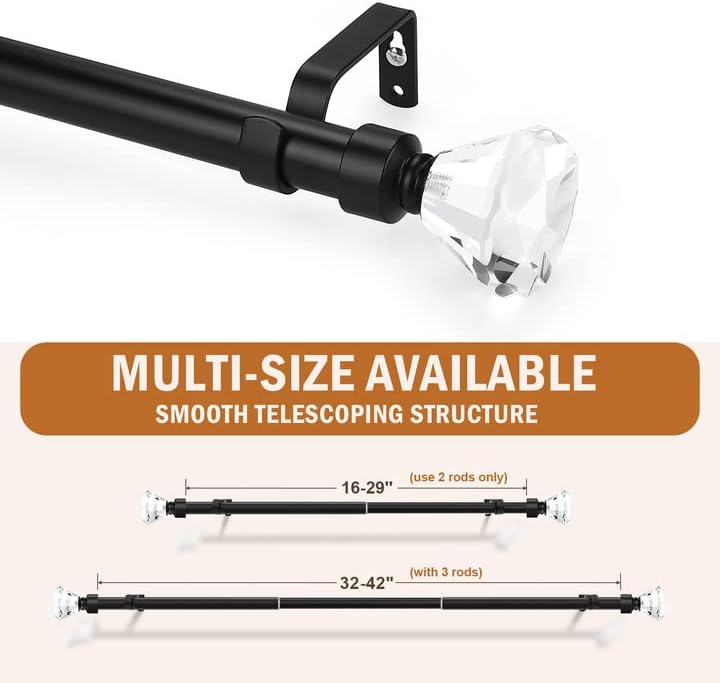 Knobelite Adjustable Single Curtain Rod with Crystal Finials